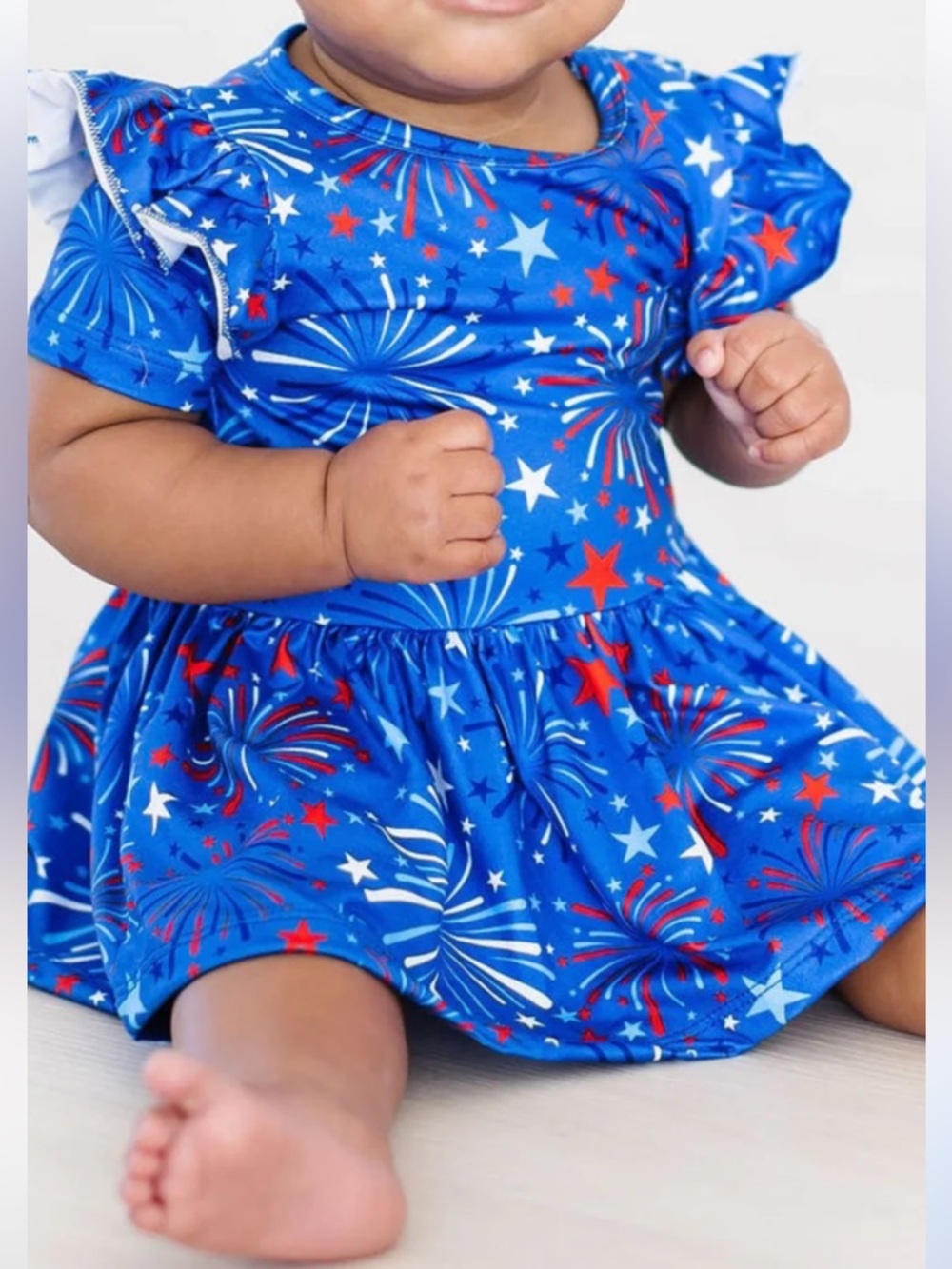 Mila & Rose red, white, & blue firework Ruffle-Sleeve Baby Dress 3-6m like new